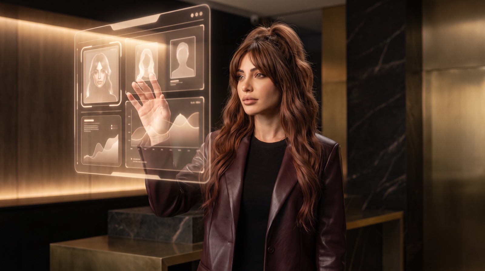 Miros seleccionando retratos en una interfaz holográfica